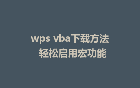 wps vba下载方法  轻松启用宏功能 