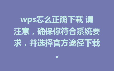 wps怎么正确下载 请注意，确保你符合系统要求，并选择官方途径下载。