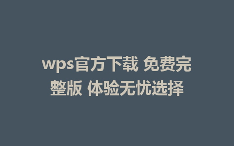 wps官方下载 免费完整版 体验无忧选择