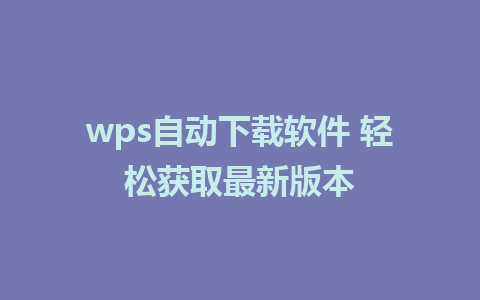 wps自动下载软件 轻松获取最新版本