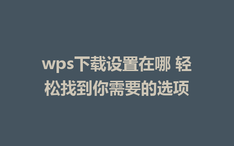 wps下载设置在哪 轻松找到你需要的选项