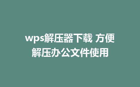 wps解压器下载 方便解压办公文件使用