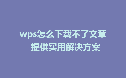 wps怎么下载不了文章  提供实用解决方案