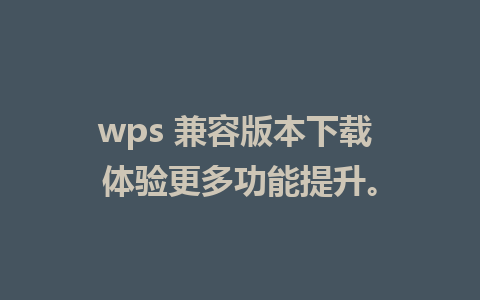 wps 兼容版本下载 体验更多功能提升。