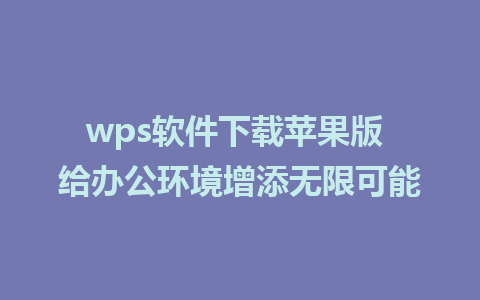 wps软件下载苹果版 给办公环境增添无限可能