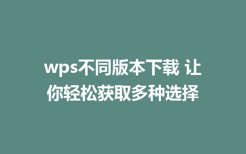 wps不同版本下载 让你轻松获取多种选择