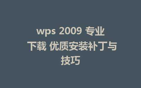 wps 2009 专业 下载 优质安装补丁与技巧