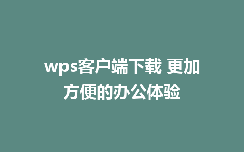 wps客户端下载 更加方便的办公体验