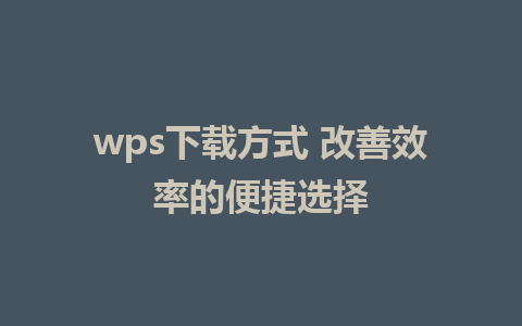 wps下载方式 改善效率的便捷选择