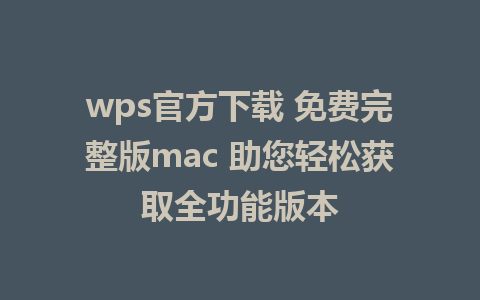 wps官方下载 免费完整版mac 助您轻松获取全功能版本