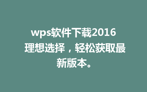 wps软件下载2016 理想选择，轻松获取最新版本。