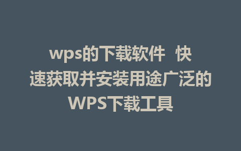 wps的下载软件  快速获取并安装用途广泛的WPS下载工具