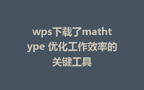 wps下载了mathtype 优化工作效率的关键工具