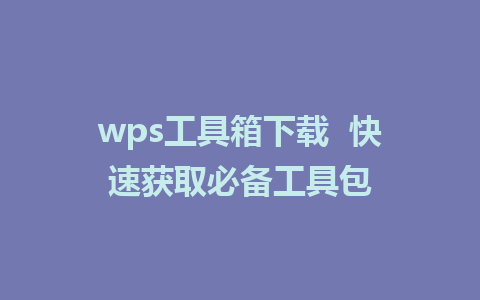 wps工具箱下载  快速获取必备工具包