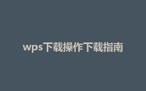 wps下载操作下载指南