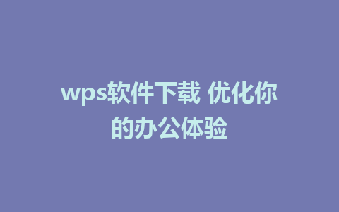 wps软件下载 优化你的办公体验