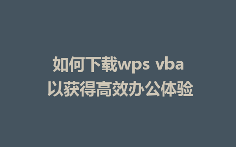 如何下载wps vba 以获得高效办公体验