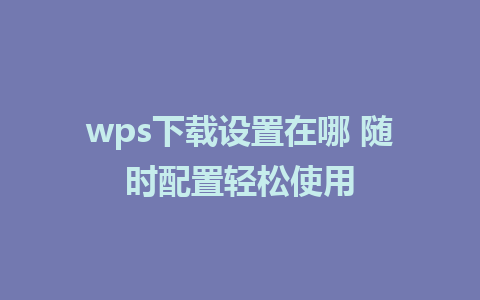 wps下载设置在哪 随时配置轻松使用