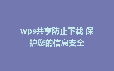 wps共享防止下载 保护您的信息安全  
