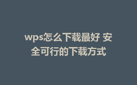 wps怎么下载最好 安全可行的下载方式