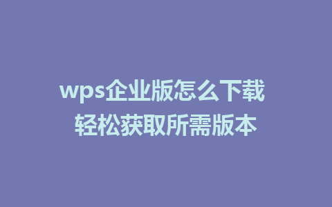 wps企业版怎么下载 轻松获取所需版本