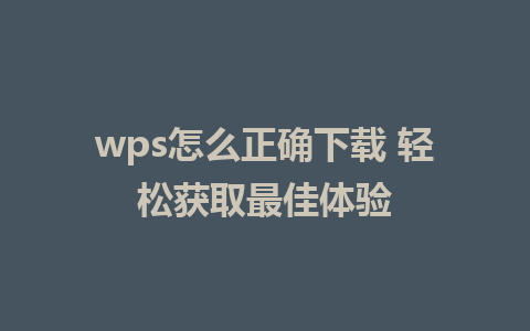 wps怎么正确下载 轻松获取最佳体验