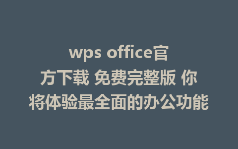 wps office官方下载 免费完整版 你将体验最全面的办公功能