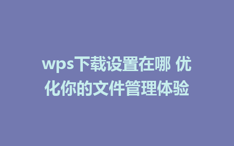 wps下载设置在哪 优化你的文件管理体验