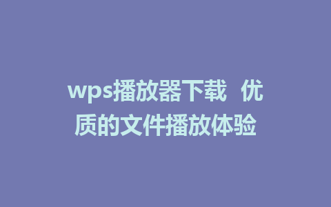 wps播放器下载  优质的文件播放体验