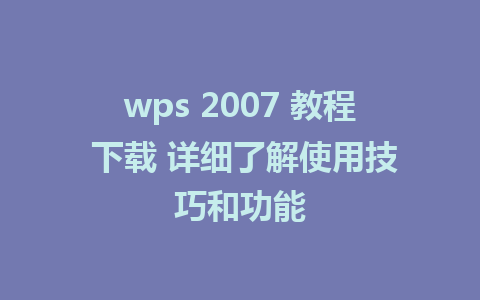 wps 2007 教程 下载 详细了解使用技巧和功能