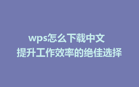 wps怎么下载中文  提升工作效率的绝佳选择