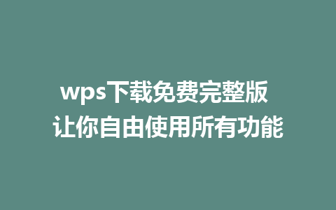 wps下载免费完整版 让你自由使用所有功能