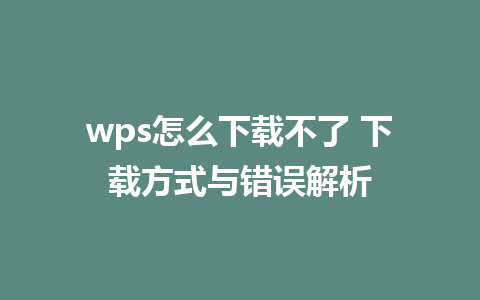 wps怎么下载不了 下载方式与错误解析