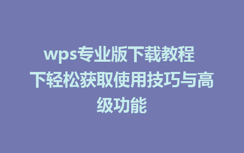 wps专业版下载教程 下轻松获取使用技巧与高级功能