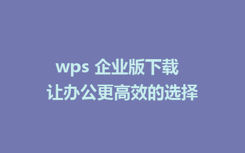 wps 企业版下载  让办公更高效的选择