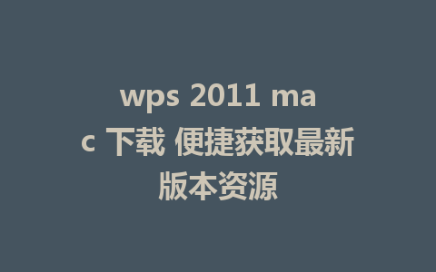 wps 2011 mac 下载 便捷获取最新版本资源