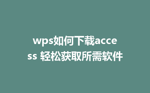 wps如何下载access 轻松获取所需软件