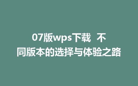 07版wps下载  不同版本的选择与体验之路