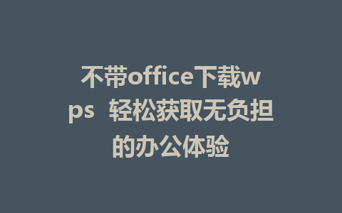 不带office下载wps  轻松获取无负担的办公体验