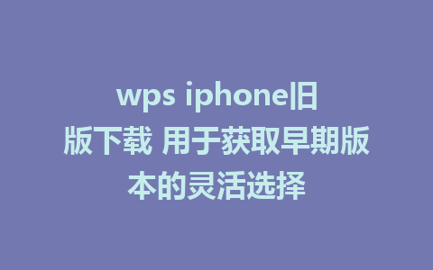 wps iphone旧版下载 用于获取早期版本的灵活选择