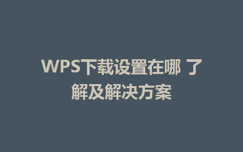 WPS下载设置在哪 了解及解决方案