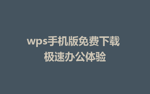 wps手机版免费下载 极速办公体验