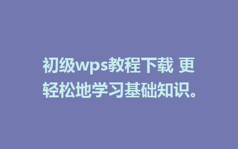 初级wps教程下载 更轻松地学习基础知识。