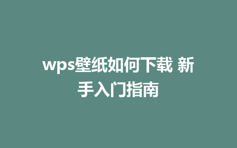 wps壁纸如何下载 新手入门指南