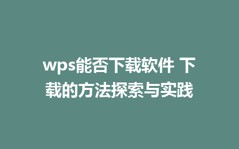 wps能否下载软件 下载的方法探索与实践