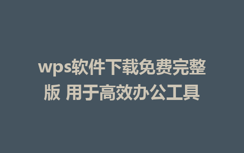 wps软件下载免费完整版 用于高效办公工具