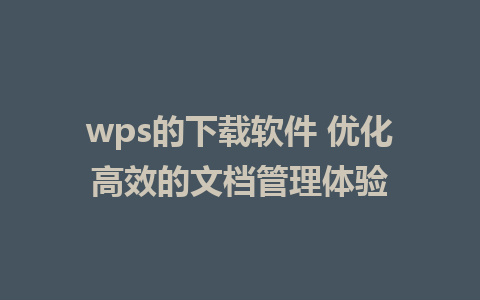 wps的下载软件 优化高效的文档管理体验