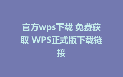 官方wps下载 免费获取 WPS正式版下载链接