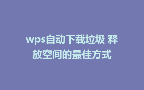 wps自动下载垃圾 释放空间的最佳方式