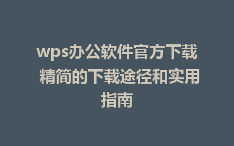 wps办公软件官方下载 精简的下载途径和实用指南